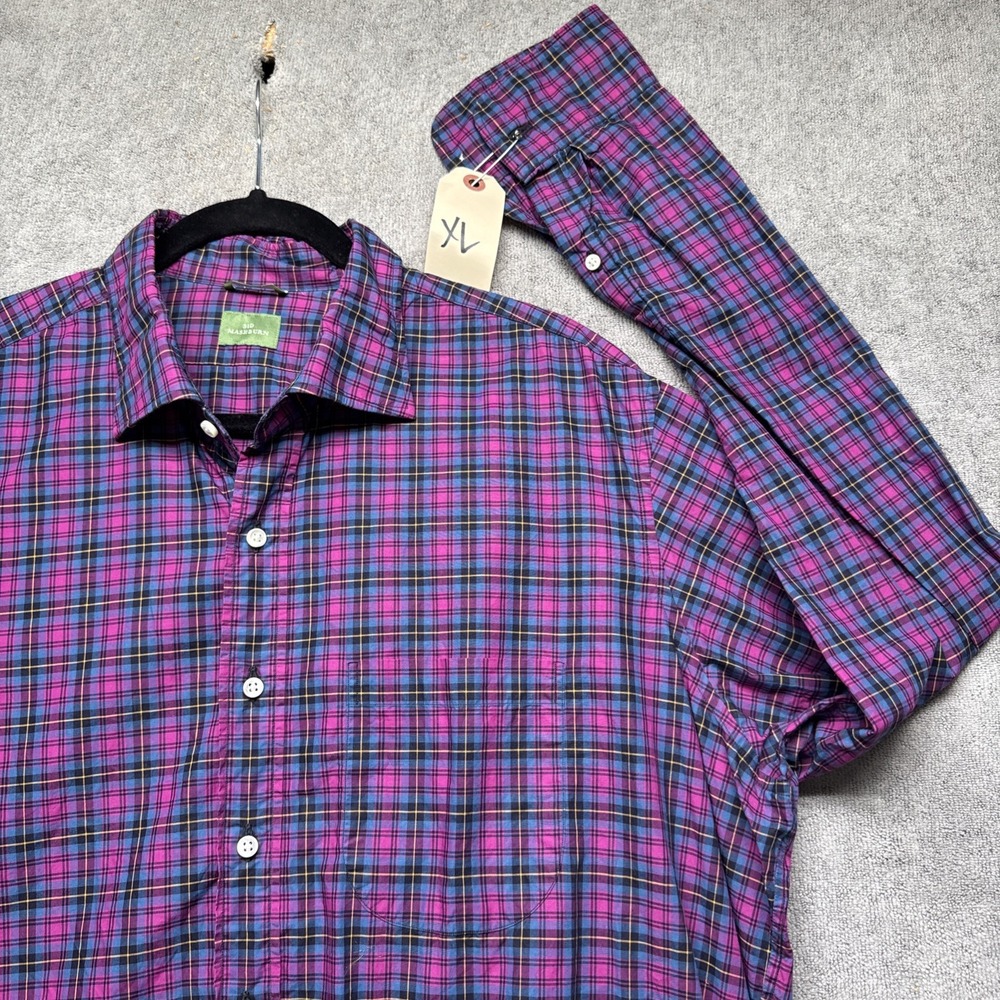 Sid Mashburn Plaid Shirt Men's XL Purple Pink Button Down Smart Casual Preppy‎